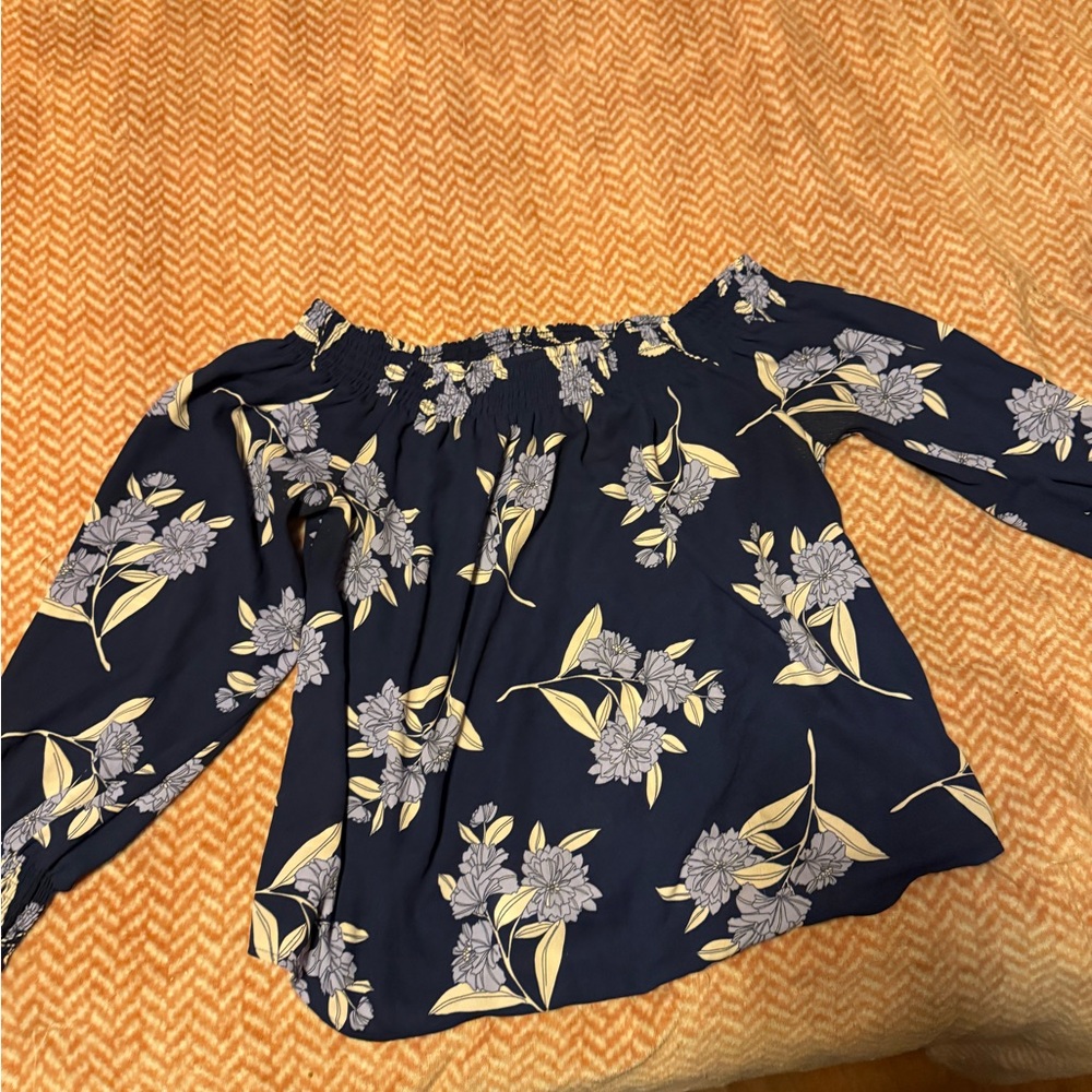 Express Navy and White Floral Blouse